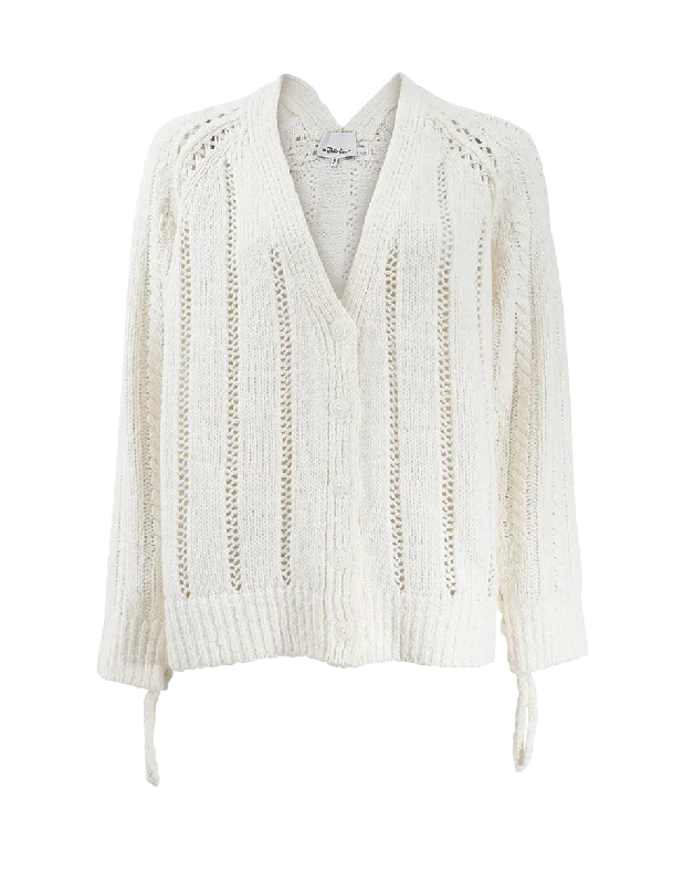 Pointelle Cardigan Classic Women's Pin - striped