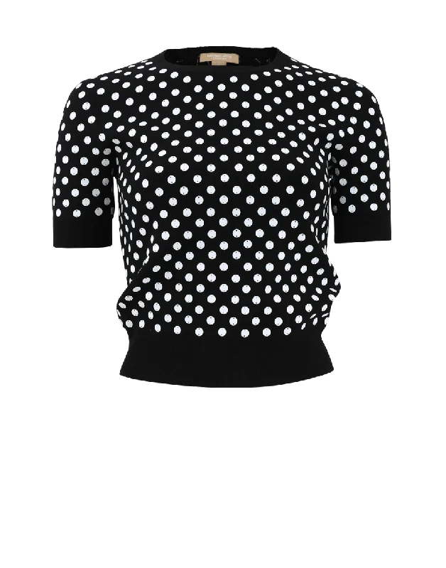 Embroidered Polka Dot Knit Top Sleek Women's 