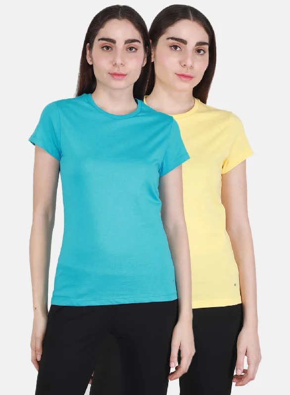 Women Yellow & Turquoise Blue Solid Top 2 Pc Set Scandinavian