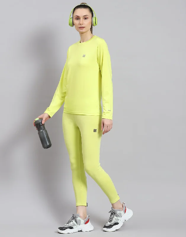 Women Yellow Solid Round Neck Full Sleeve Top Relaxed Women's Beachy