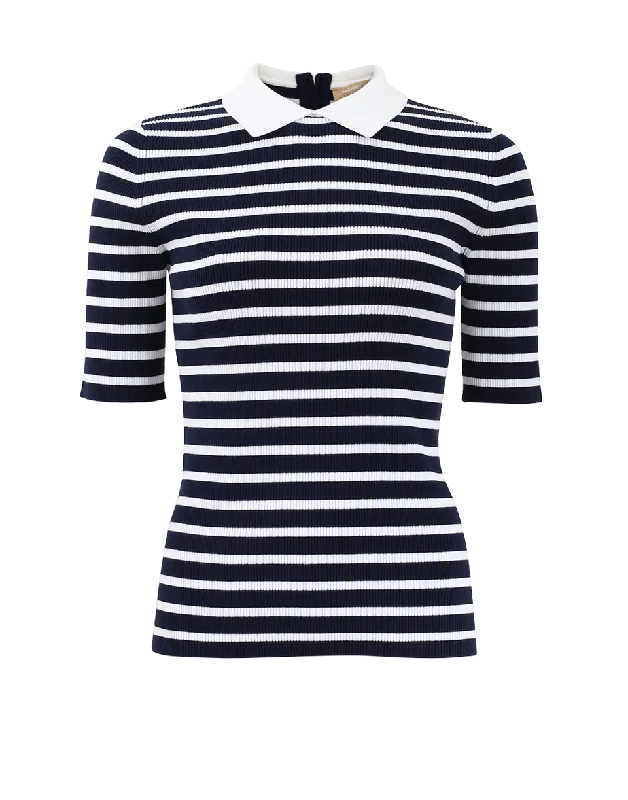 Striped Polo Top Trendy Women's 