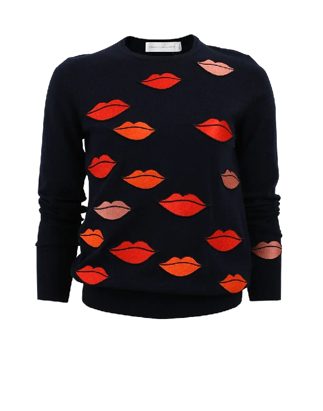 Lip Embroidered Sweater Cozy Women's Winter