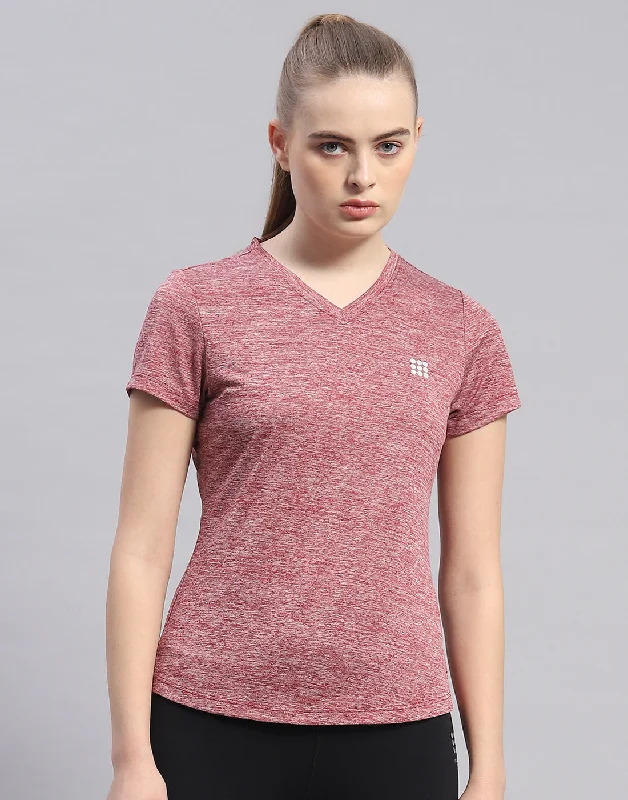 Women Maroon Solid V Neck Half Sleeve Top