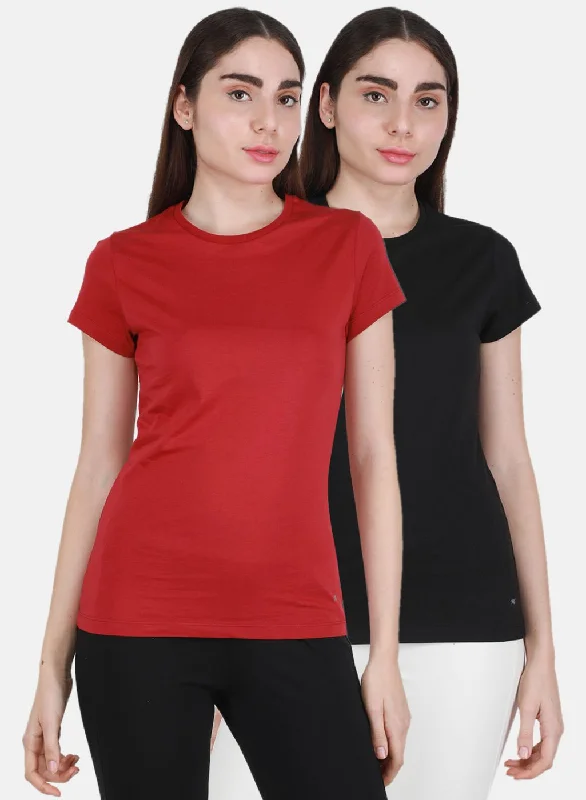Women Maroon & Black Solid Top 2 Pc Set Feminine Women's Style 
