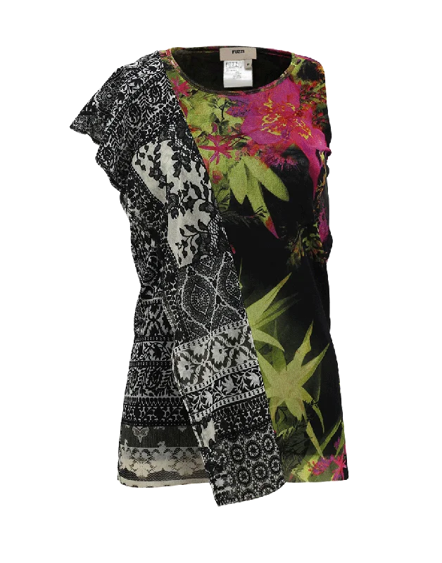 Mixed Print Ruffle Top Australian Beach