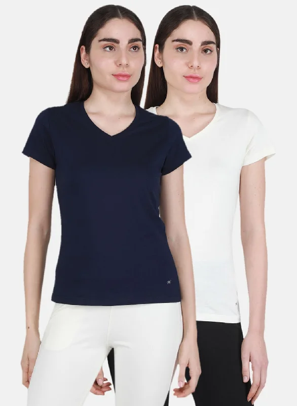 Women Blue & Off White Solid Top 2 Pc Set Sleek Women's 