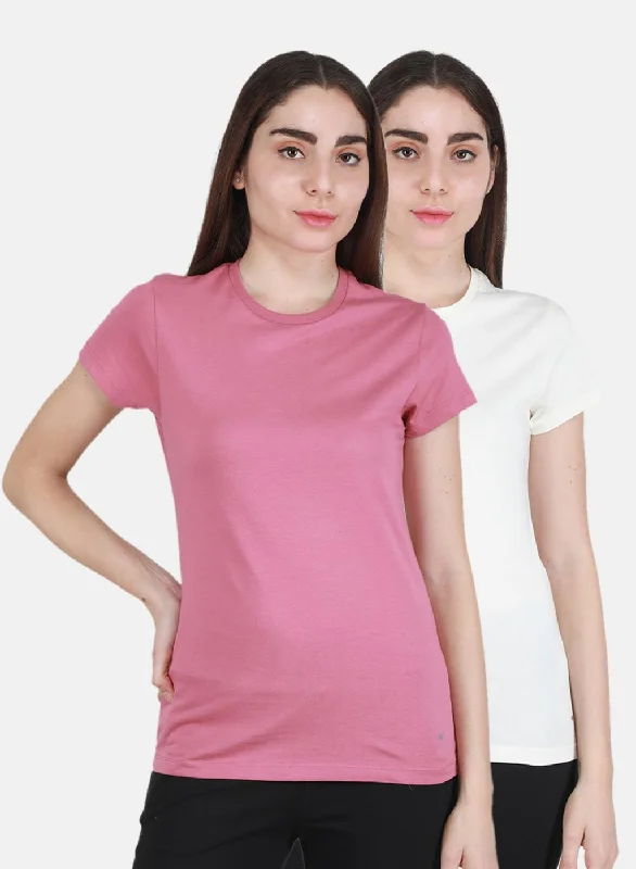 Women Off White & Pink Solid Top 2 Pc Set Vacation