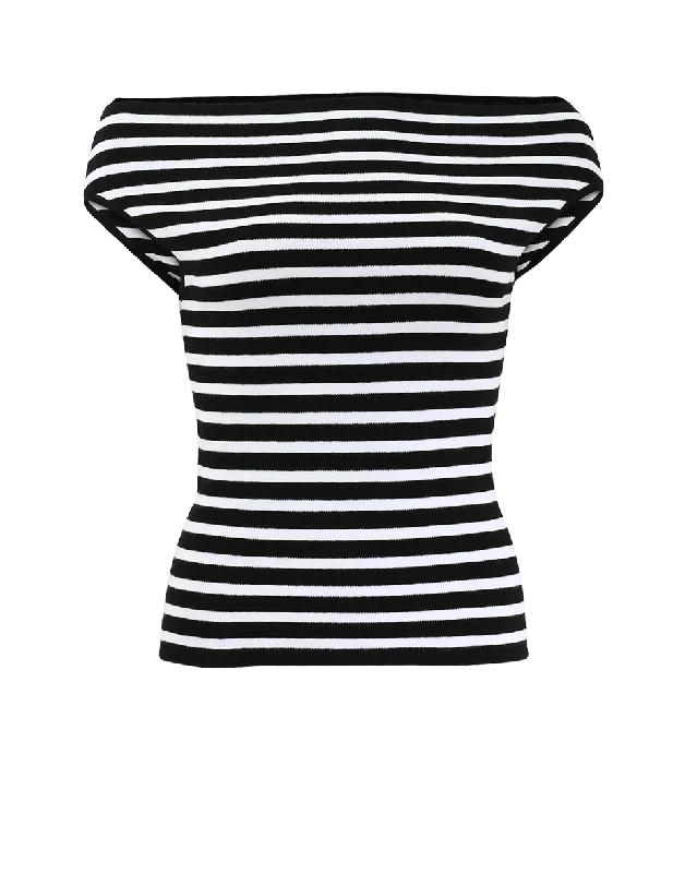 Striped Off The Shoulder Knit Top Luxurious Women's High -  end