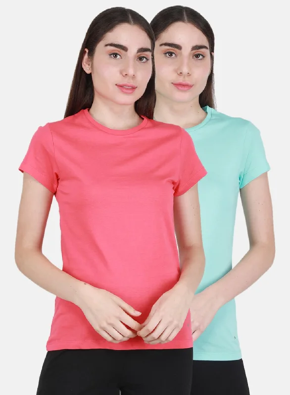 Women Aqua Blue & Pink Solid Top 2 Pc Set Traditional Women's 