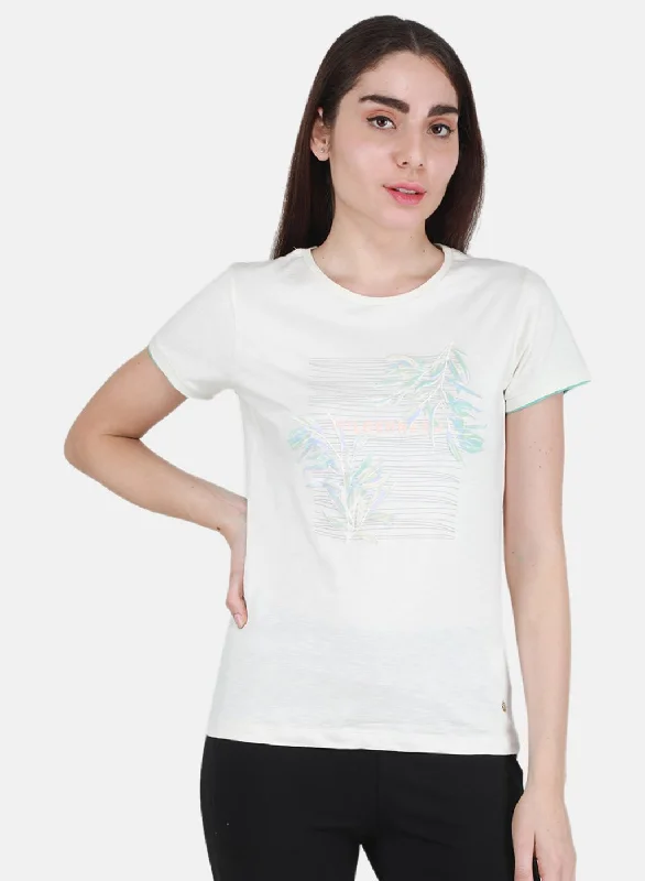 Women Off White Printed Top