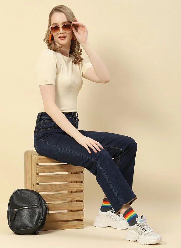 Women Off White Plain Top Adventure
