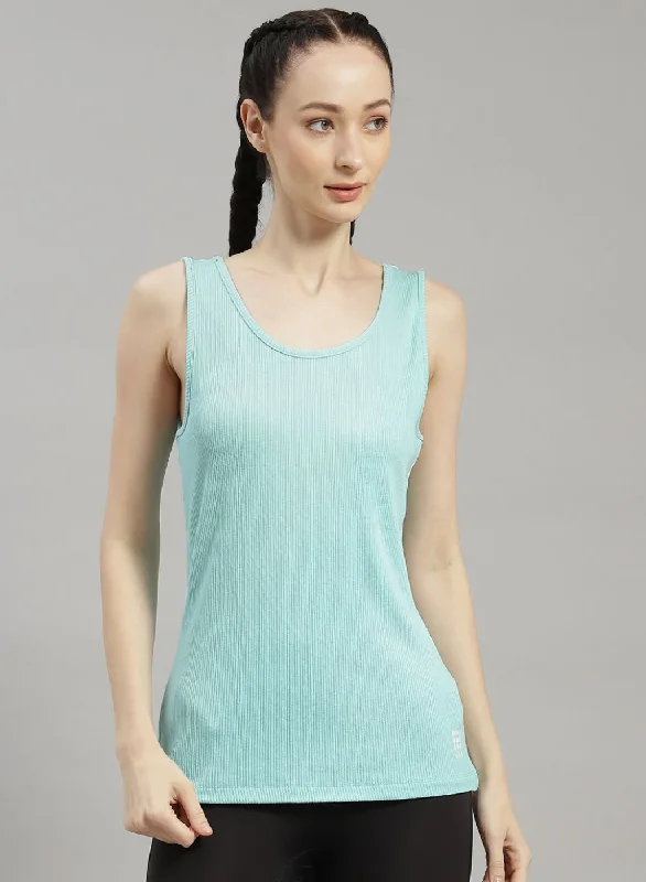 Women Blue Solid Top Sporty Women's Athleisure 