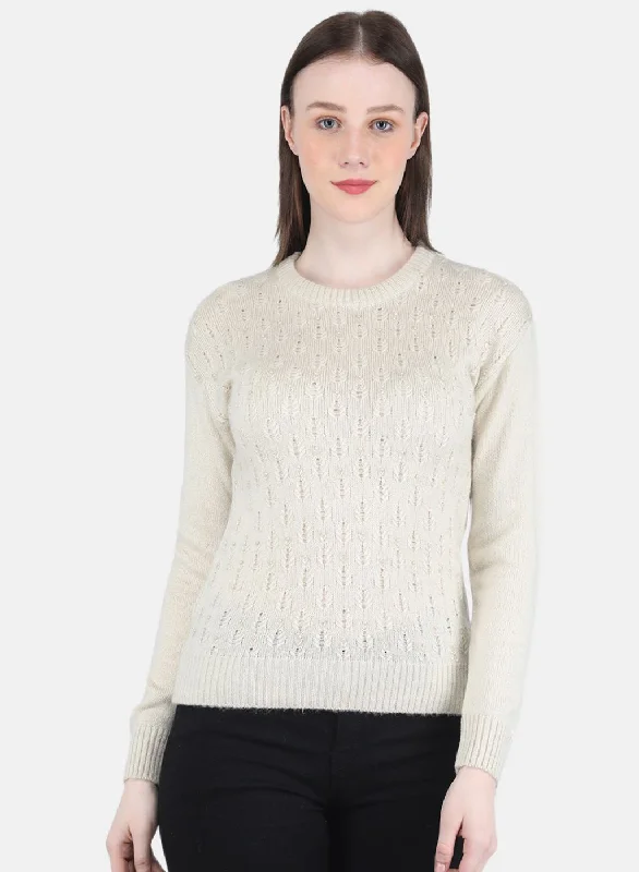 Women Cream Self Design Top Monochromatic All - in - one
