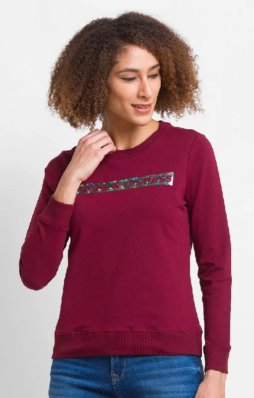 Spykar Wine Cotton Blend Full Sleeve Round Neck Sweatshirts For Women Confident Women's High - fashion Spykar Wine Cotton Blend Full Sleeve Round Neck Sweatshirts For Women Confident Women's High - fashion