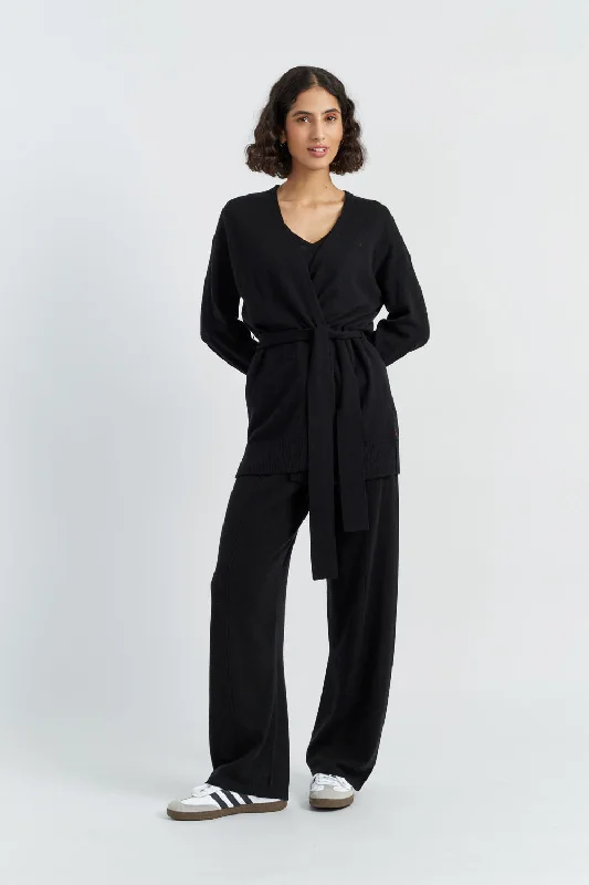 Black Wool-Cashmere Wrap Cardigan