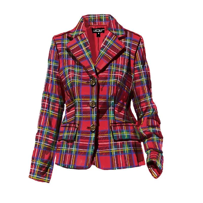 British Tartan Blazer Hip Women's Retro