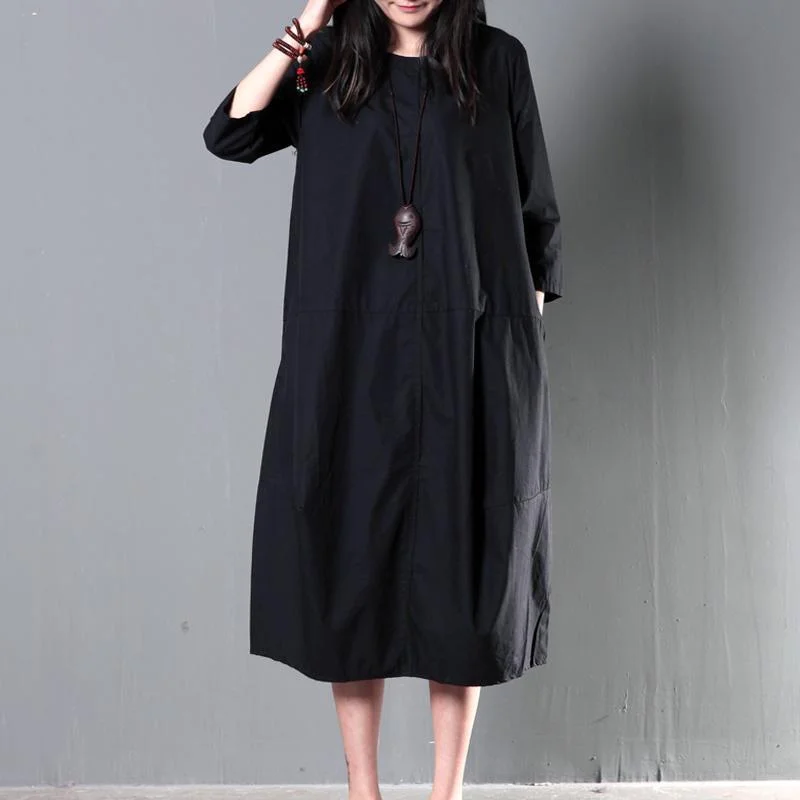 Black half sleeve long sundress oversize cotton caftan gown maxi dress summer clothing