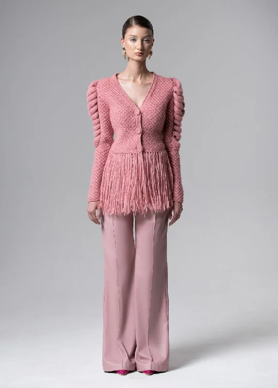 PINK CARDIGAN WITH FRINGES Cashmere