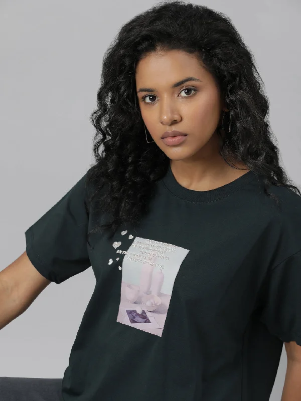 Women Solid Green T Shirt Business
