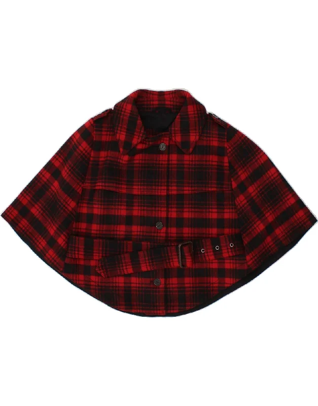 WOOLRICH Womens Poncho Coat One Size Red Check Wool Dynamic Women's High - energy