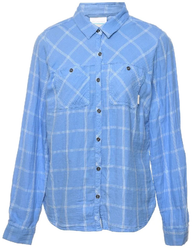 Columbia Blue Checked Shirt - M Sleek Women's Metallic