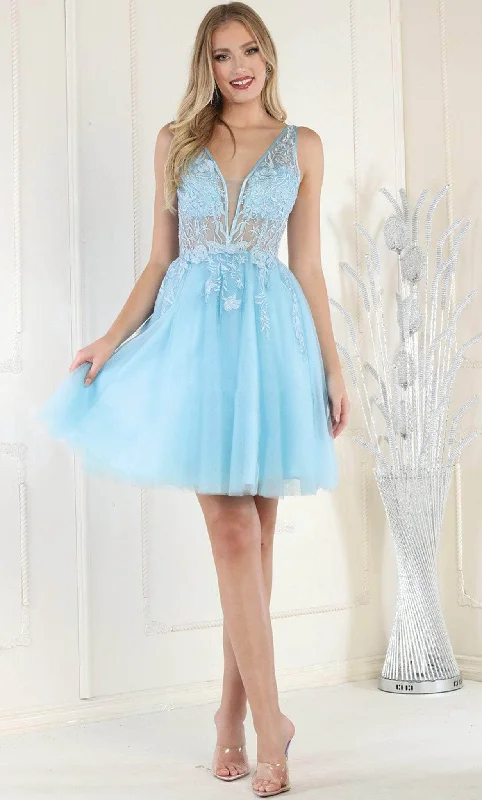 May Queen MQ1949 - V-Neck Illusion Bodice Cocktail Dress Stylish Women's Neon