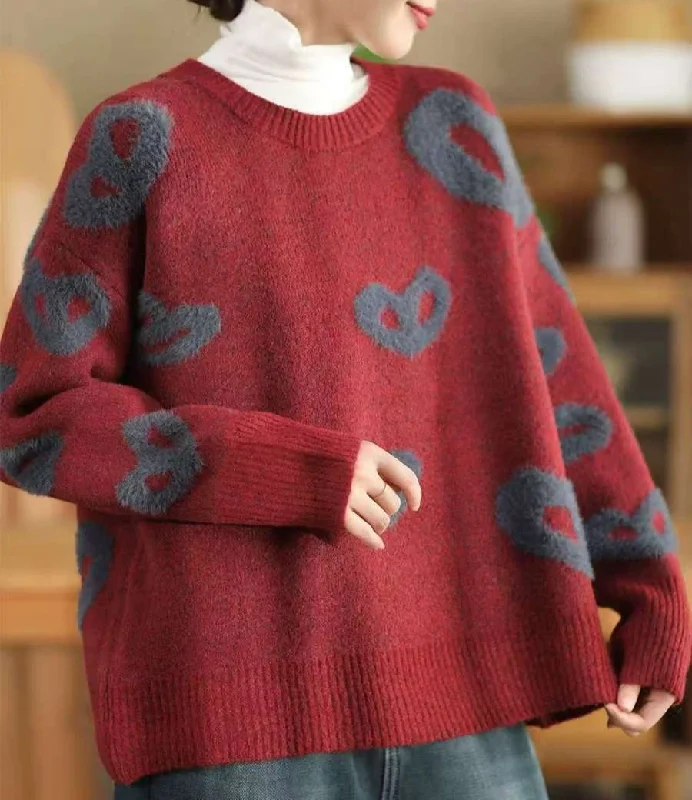 Women Color Block Warm Cozy Thickened Flock Knit Sweater Elegant Women's Formal 
