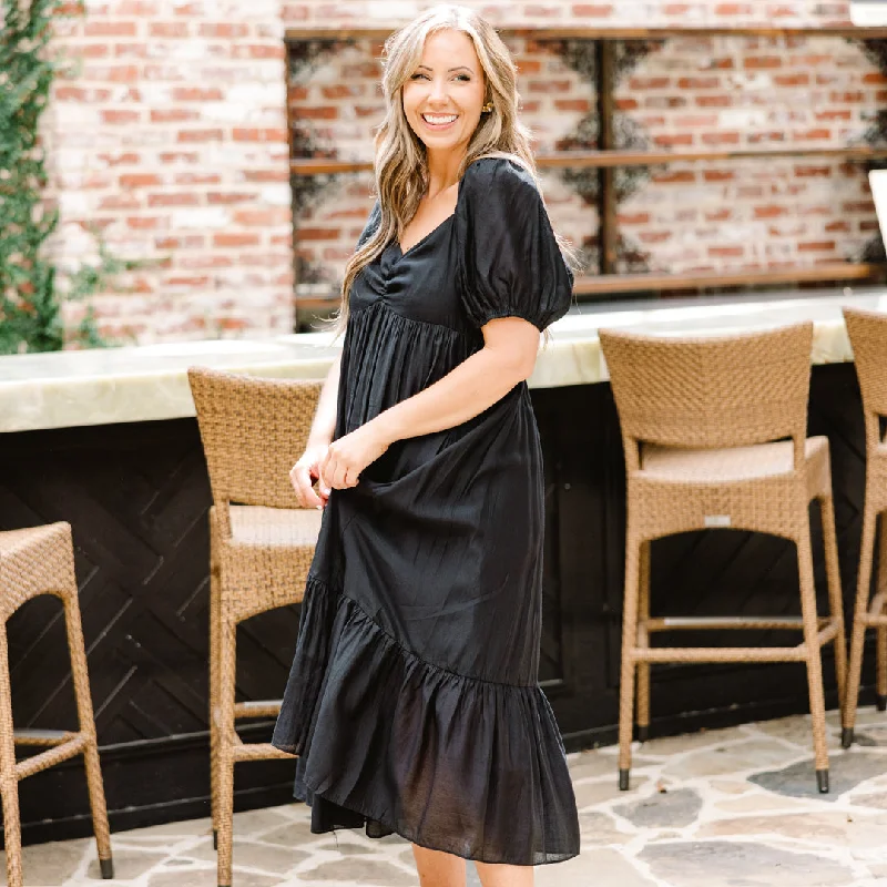 Working Your Charm Midi Dress, Black Trendy Women's Oversized