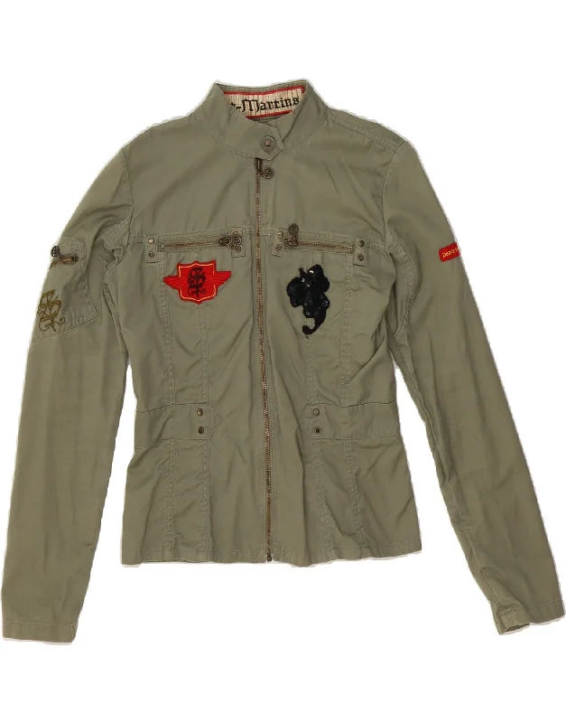 VINTAGE Womens Graphic Bomber Jacket UK 10 Small Khaki Cotton purpose