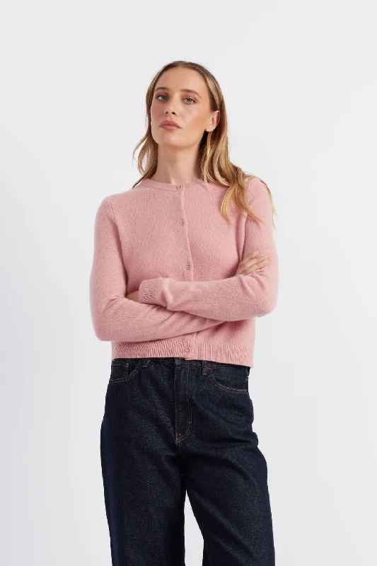 Clay-Pink Cloud Cashmere Cropped Cardigan