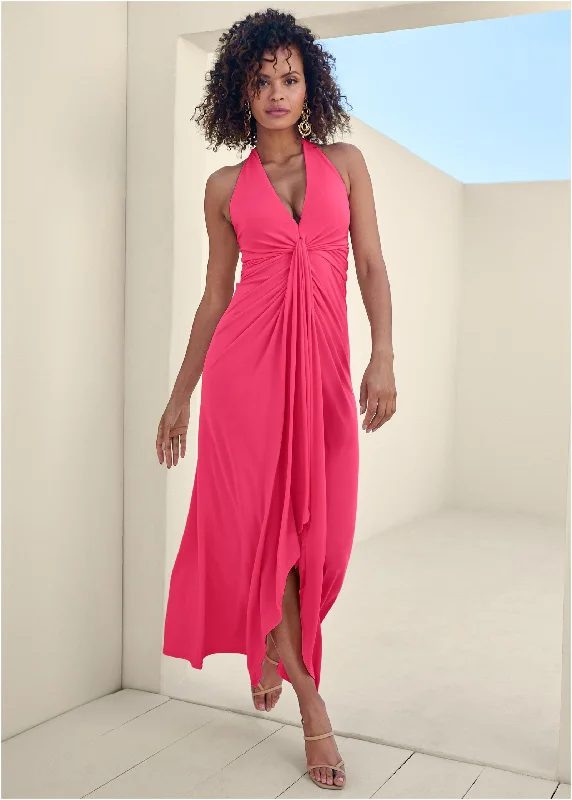 Plunging Knot Maxi Dress - Azalea Sleek Women's 