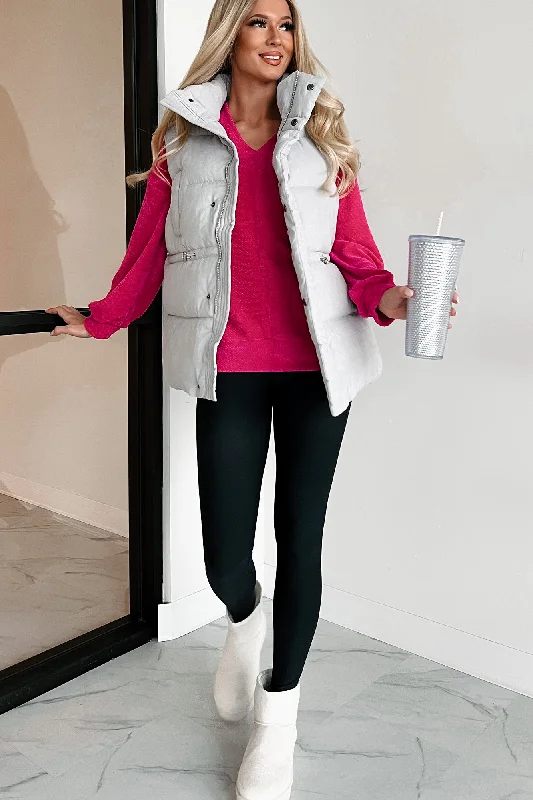 License To Chill Oversized Puffer Vest (Grey) Laid - back Women's Style
