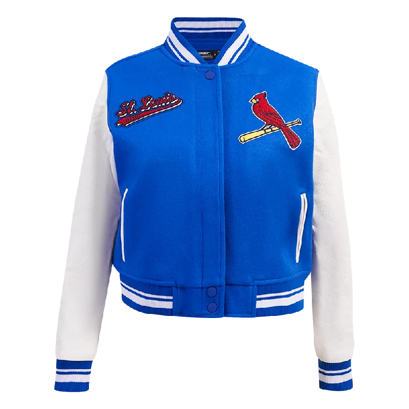 MLB ST. LOUIS CARDINALS SCRIPT TAIL WOMEN'S WOOL VARSITY JACKET (ROYAL BLUE/WHITE) Hip Women's Retro MLB ST. LOUIS CARDINALS SCRIPT TAIL WOMEN'S WOOL VARSITY JACKET (ROYAL BLUE/WHITE) Hip Women's Retro