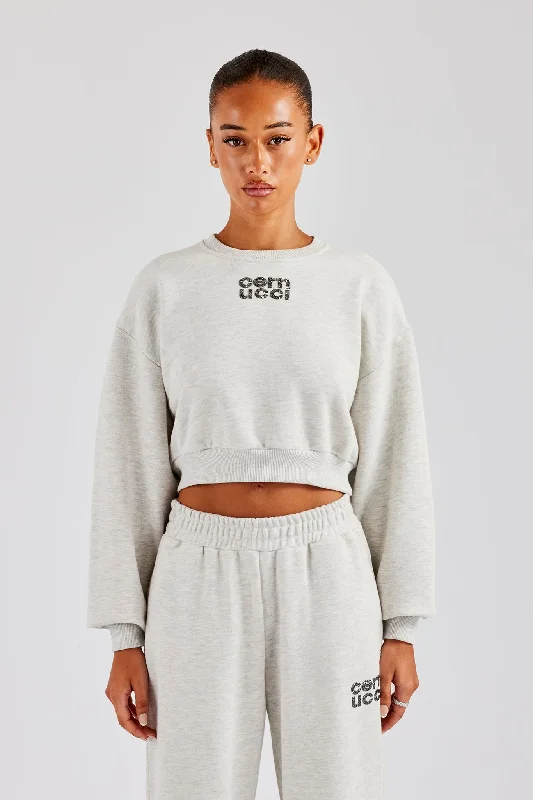 Glitter Applique Cropped Sweatshirt - Ash Grey Traditional Women's 