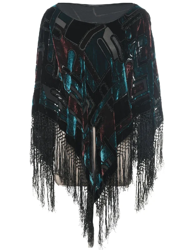 Classic Velvet Fringed Poncho - L Youthful Women's Pop