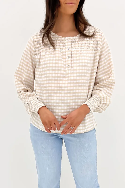 Jovie Top Latte Gingham Luxurious Women's High -  end