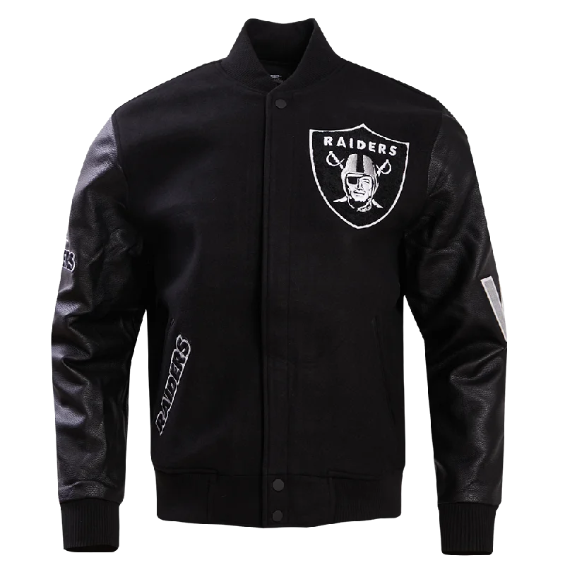 NFL LAS VEGAS RAIDERS CLASSIC WOOL MEN'S VARSITY JACKET (BLACK) Polished Women's Silk NFL LAS VEGAS RAIDERS CLASSIC WOOL MEN'S VARSITY JACKET (BLACK) Polished Women's Silk