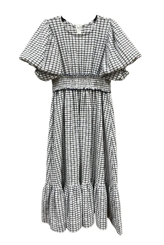 maxi dress checkered waisted with puff sleeves - black/white Disco
