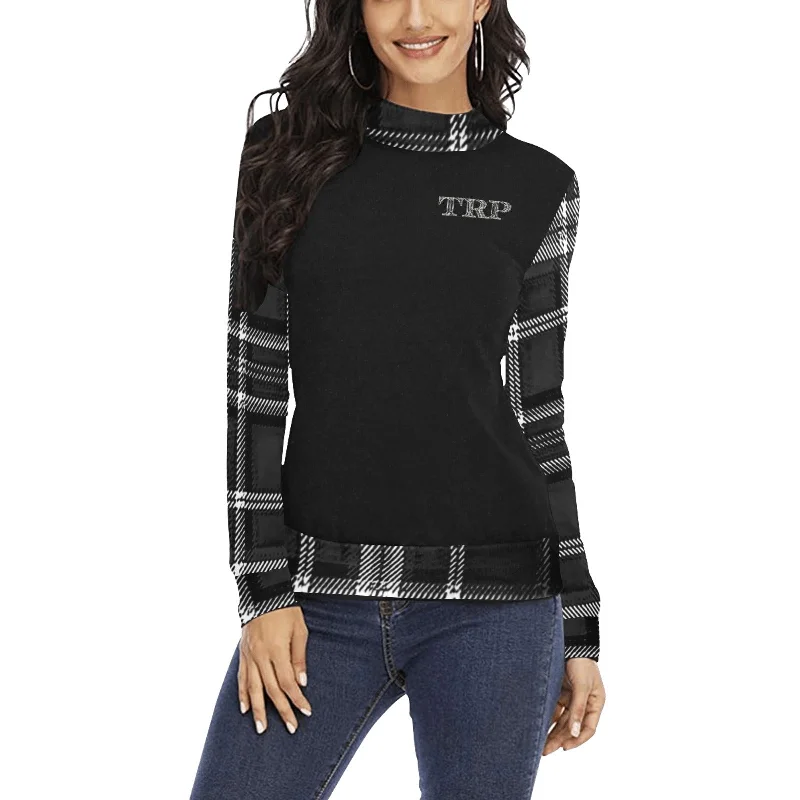 TRP Twisted Patterns 06: Digital Plaid 01-06B Ladies Designer Mock Neck Sweatshirt Casual Women's Loose - fitting TRP Twisted Patterns 06: Digital Plaid 01-06B Ladies Designer Mock Neck Sweatshirt Casual Women's Loose - fitting