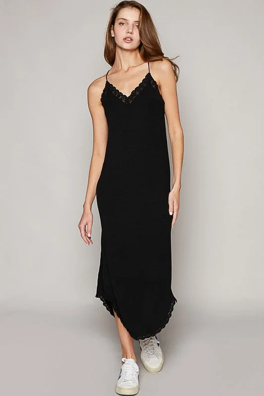 Toula Lace Trim Midi Dress (Black) Casual Women's Japanese 