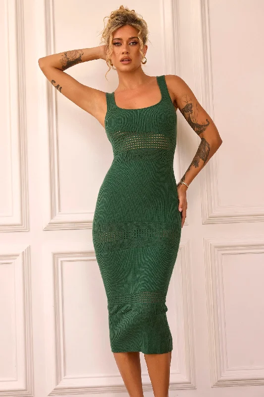 Lily Rose Midi Dress - Forest Green Feminine Women's Style 