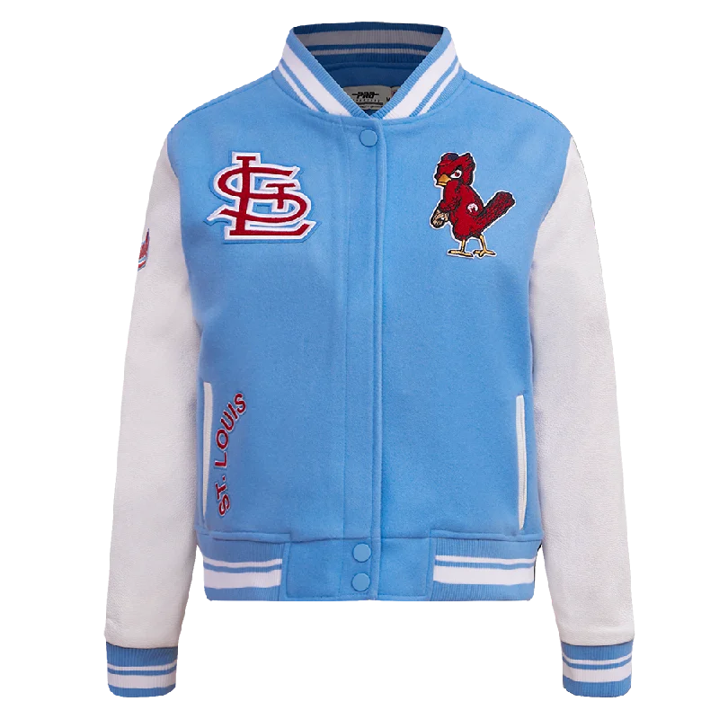 MLB ST. LOUIS CARDINALS RETRO CLASSIC WOMEN'S RIB WOOL VARSITY JACKET (UNIVERSITY BLUE/WHITE) Refined Women's Velvet MLB ST. LOUIS CARDINALS RETRO CLASSIC WOMEN'S RIB WOOL VARSITY JACKET (UNIVERSITY BLUE/WHITE) Refined Women's Velvet