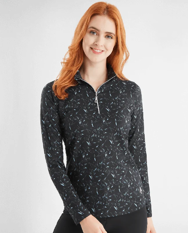 GREEN LAMB Keva Printed Zip Top 984 Black Leaf Print Laid - back Women's Style