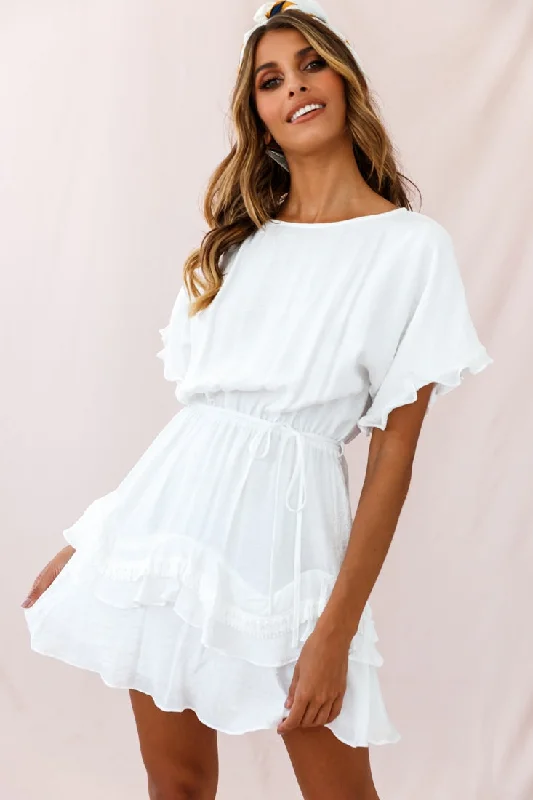 Mollina Frill Sleeve Tassel Hem Dress White Refined Women's Velvet