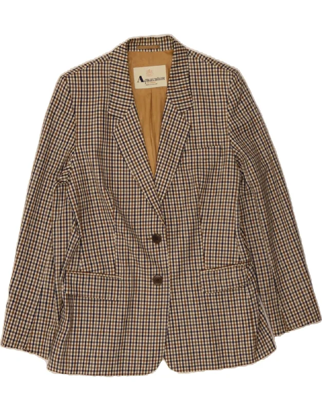 AQUASCUTUM Womens 2 Button Blazer Jacket UK 14 Medium Brown Check Wool Dapper Women's 1920S