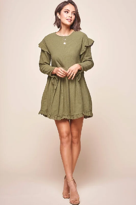 Marion Long Sleeve Shift Dress Khaki Athletic Women's High - 