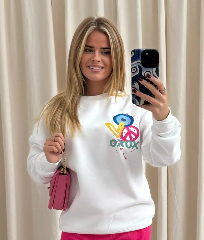 XOXO Graffiti Sweatshirt White Polished Women's Silk