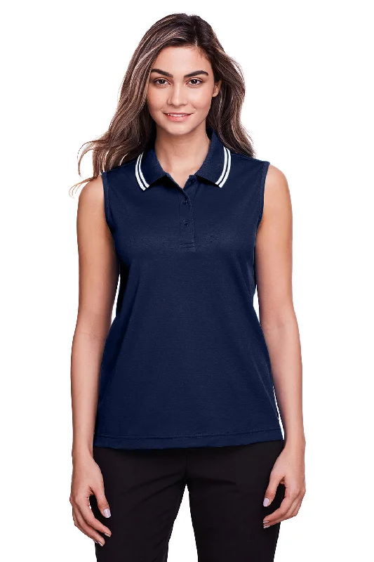 Devon & Jones Womens CrownLux Performance Moisture Wicking Sleeveless Polo Shirt - Navy Blue/White Compression Devon & Jones Womens CrownLux Performance Moisture Wicking Sleeveless Polo Shirt - Navy Blue/White Compression