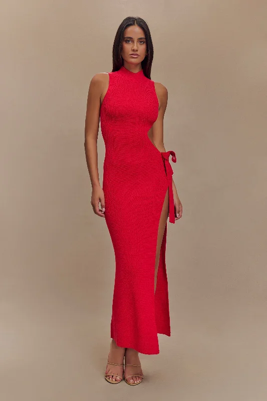 Stephanie Cut Out Knit Maxi Dress - Red Hip Women's Urban