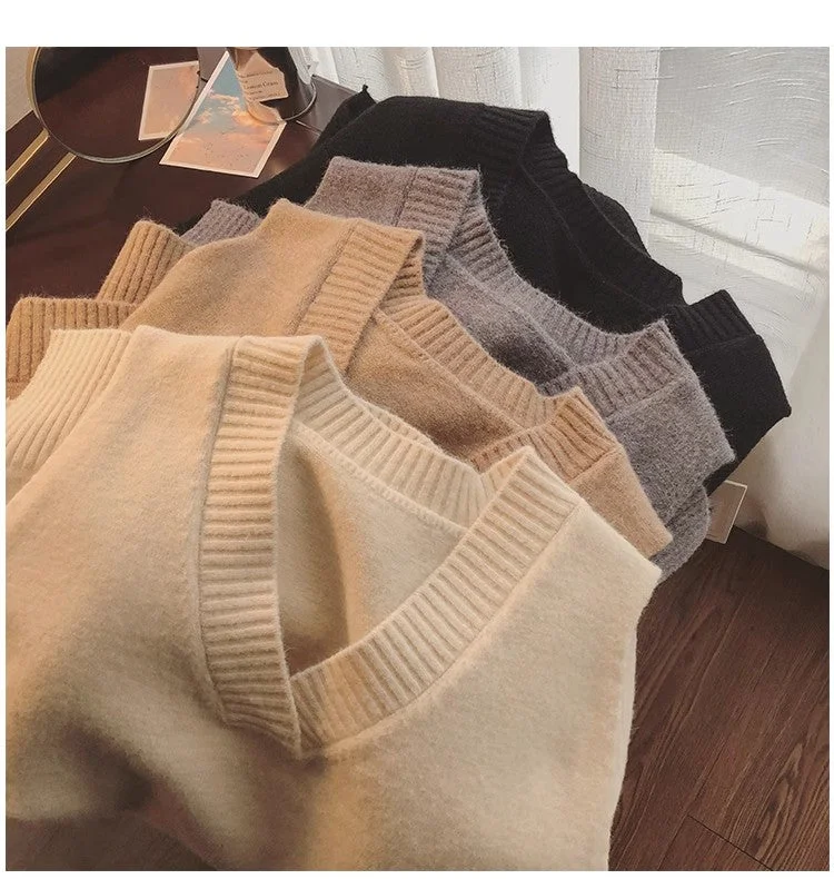 V-neck sweater vest for women sleeveless knitted vest simple style vest   S5004 Geometric